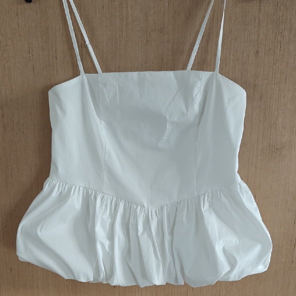 White Peplum Bubble Top